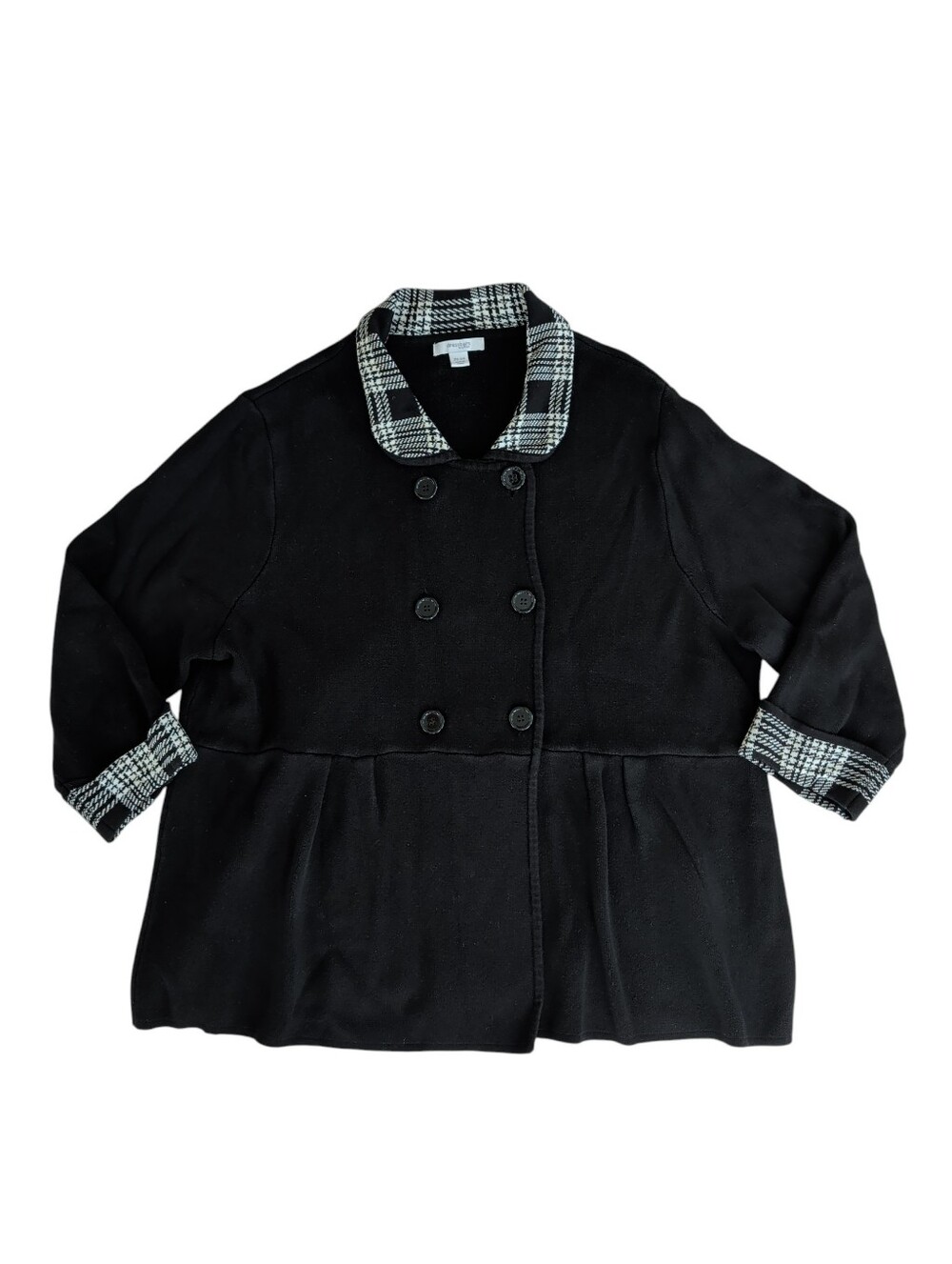Dressbarn Woman Double Breasted Knit Peacoat Sweater Jacket 22/24 Black White